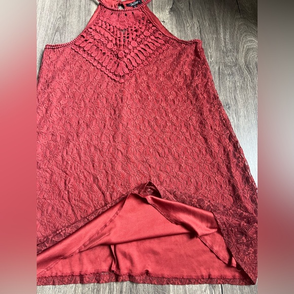Free People Style Red Lace Halter Mini Dress Crochet Boho A Line Large - Picture 7 of 14